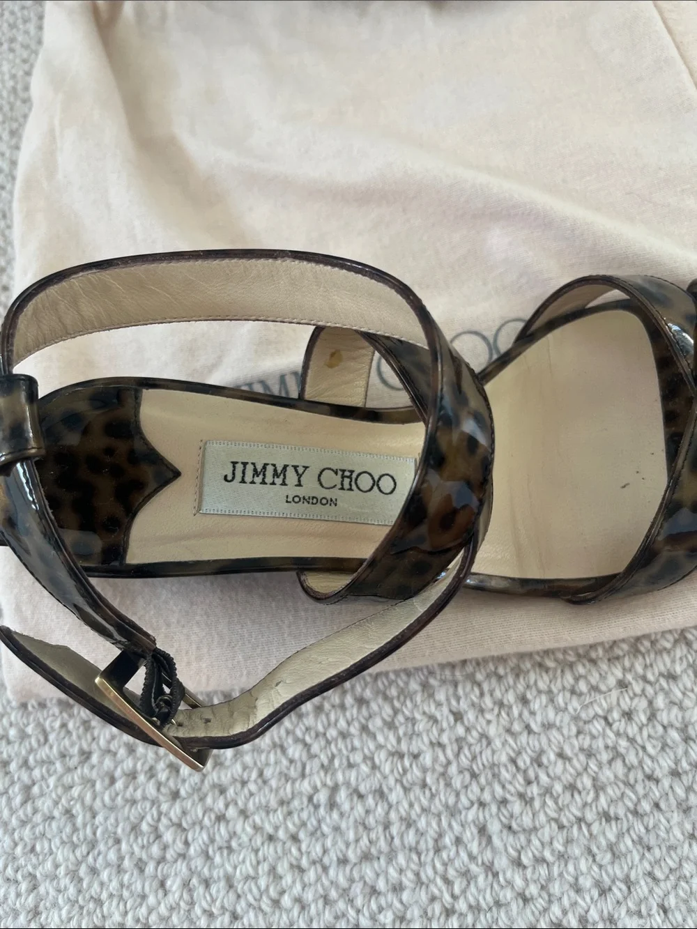 Jimmy Choo Connor Leopard Print Patent Leather Wedges size 37/ US 6.5